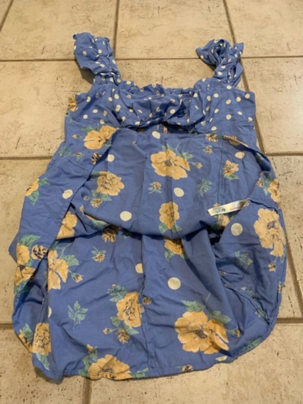 Free People Blue Yellow Floral Polka Dot Smocked Mini Dress XL - Picture 4 of 10